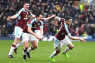 BURNLEY, ENGLAND - FEBRUARY 12:  Robbie Brady of Burnley (R) celebrates scoring his sides first goal with Joey Barton during the Premier League match between Burnley and Chelsea at Turf Moor on February 12, 2017 in Burnley, England.  (Photo by Mike Hewitt/Getty Images)